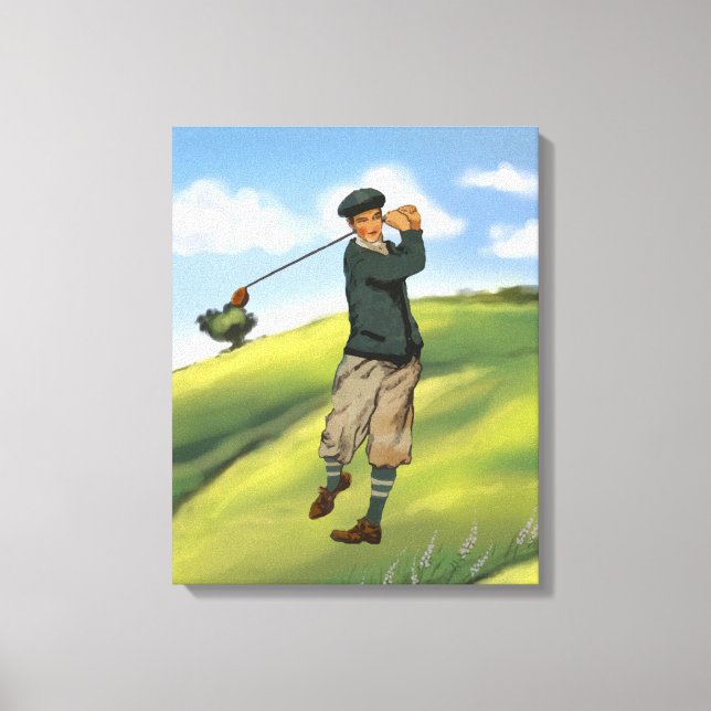 Vintage look Golfer Golf Canvas Print (Front)