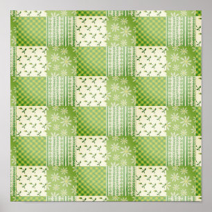 Vintage Look Green and Ecru Patchwork Poster
