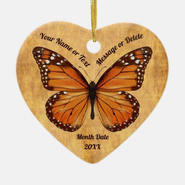 Vintage Look Heart Shaped Butterfly Ornaments (Front)