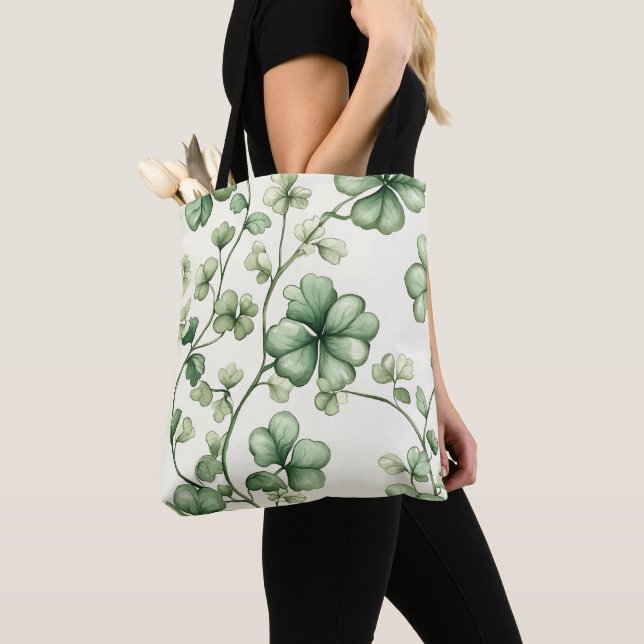 VINTAGE LOOK IRISH CELTIC SHAMROCKS TOTE BAG (Close Up)