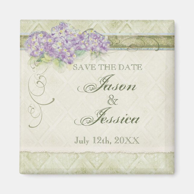 Vintage Look Lilac Hydrangea - Wedding In - Magnet (Front)