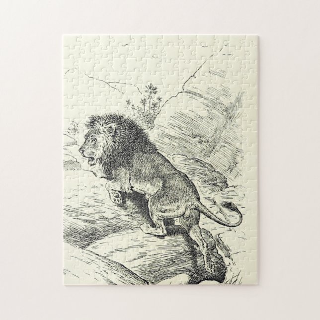 Vintage Look, Lion Climbing on Rocks Puzzle (Vertical)