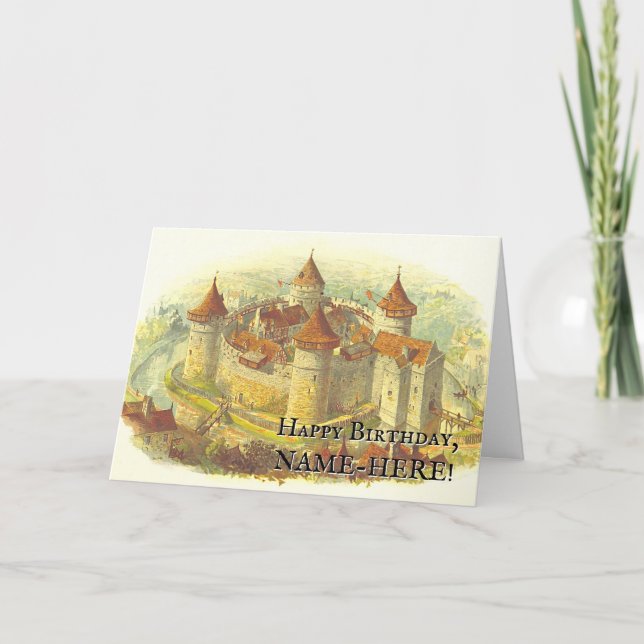 Vintage Look Mediaeval Castle Birthday Card (Front)