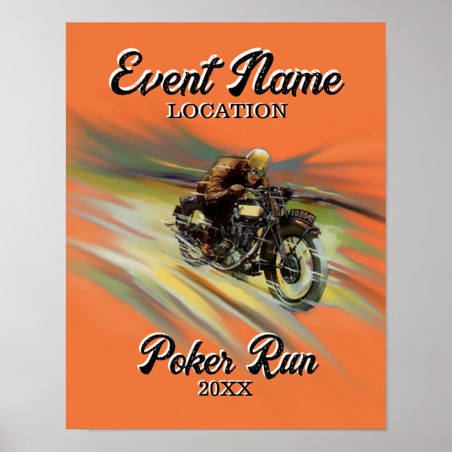 Vintage Look Motorcycle Poker Run Personalised Poster (Front)