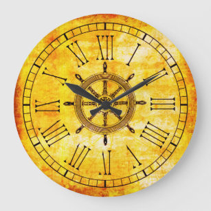 Vintage Look Nautical Ships Wheel Roman Numeral Large Clock