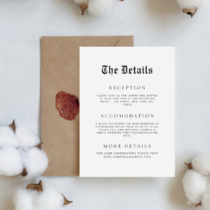 Vintage Look Old Fashioned Simple Wedding Details Enclosure Card