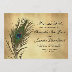 Vintage Look Peacock Feather Elegant Save the Date
