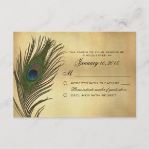 Vintage Look Peacock Feather RSVP Custom Card