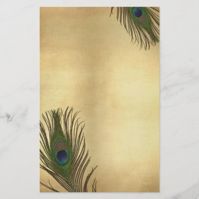 Vintage Look Peacock Feathers Elegant Stationery (Front)