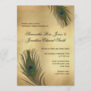 Vintage Look Peacock Feathers Rehearsal Dinner Invitation