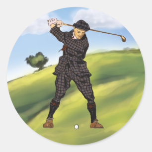 Vintage look Period Golfer Golf Classic Round Sticker