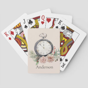 Vintage Look Pocket Watch Winter Floral Playing Cards