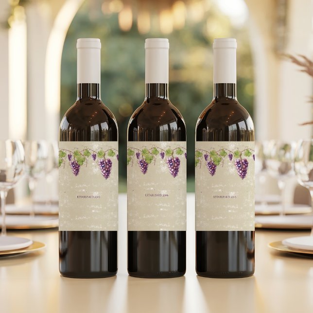 Vintage Look Purple Grapes Vines Leaves Wine Label (Creator Uploaded)