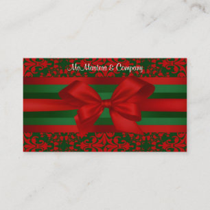 Vintage Look Red & Green Damask #2 Bow Place Card