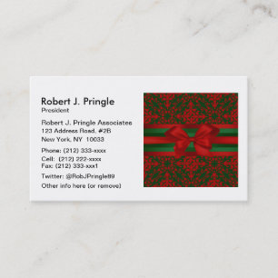 Vintage Look Red Green Damask #2 With Bow Business Card