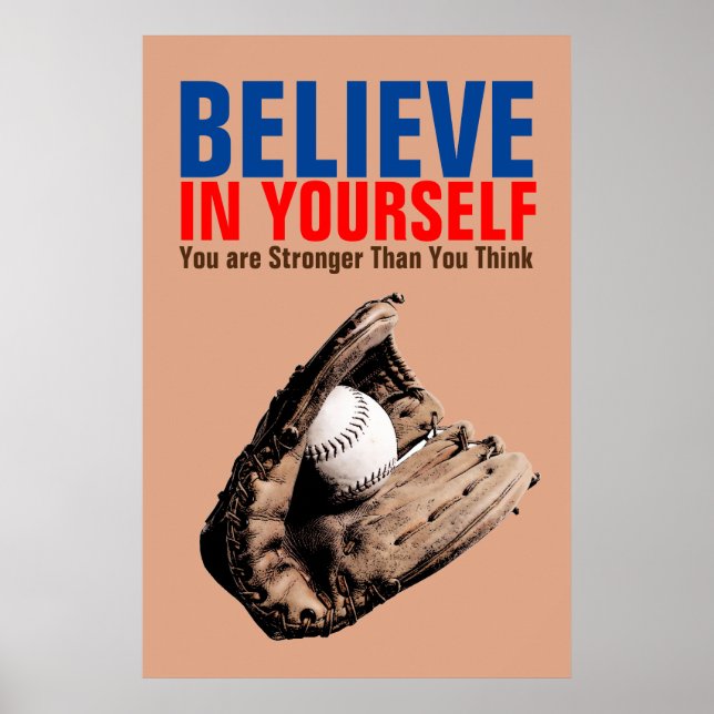 Vintage Look Retro Motivational Baseball Believe Poster (Front)