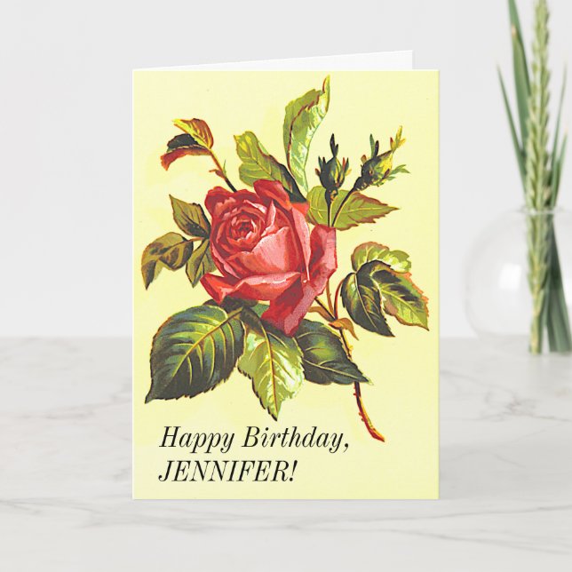 Vintage Look Rose Flower, Happy Birthday Card (Front)