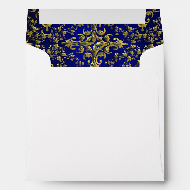 Vintage Look Royal Blue & Gold Damask #2 Envelopes (Back (Bottom))