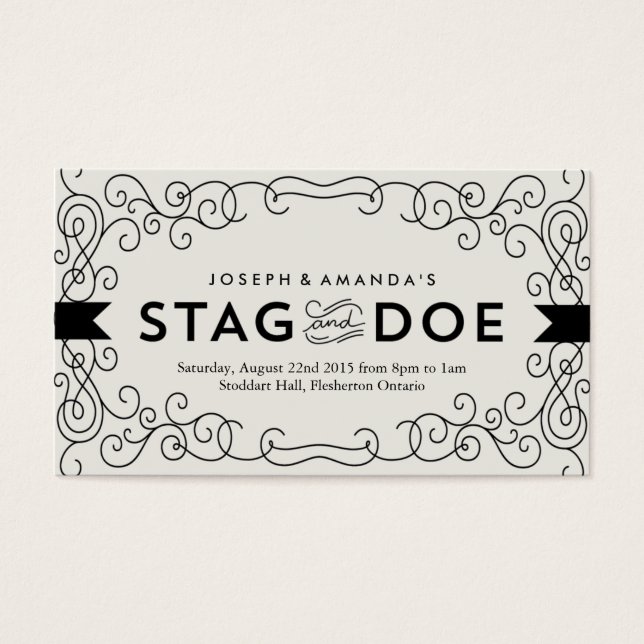 Vintage look Stag and Doe Event Ticket // Black (Front)