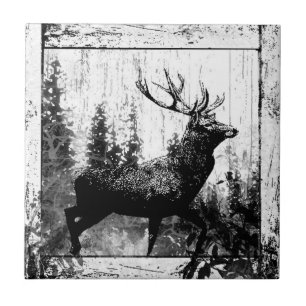 Vintage look Stag in Black and White, Deer Animal Tile