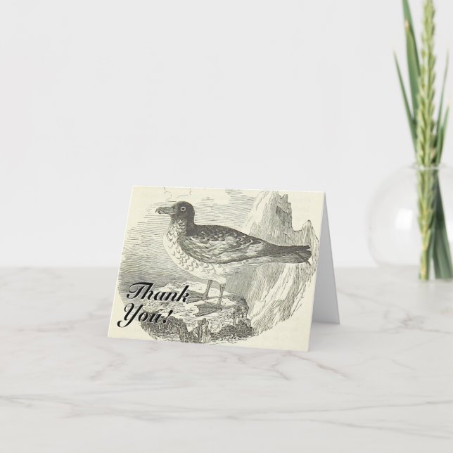 Vintage Look, Standing Bird, "Thank You!" Card (Front)