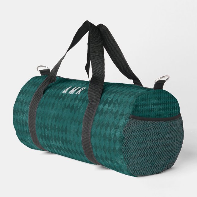 Vintage Look Teal Harlequin Monogram Duffle Bag (Right Corner)