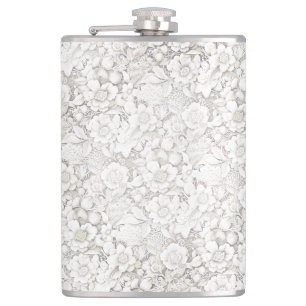 Vintage Look Wedding Floral White Lace Hip Flask