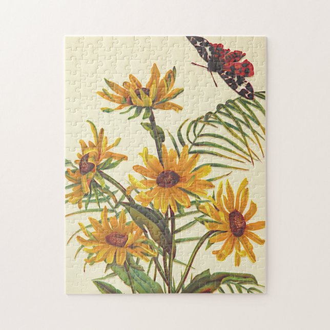 Vintage Look, Yellow Flowers and an Insect Puzzle (Vertical)