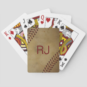 Vintage Looking Baseball with Custom Monogra Playing Cards