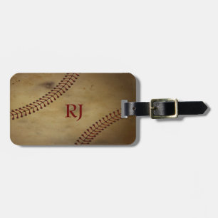 Vintage Looking Baseball with Custom Monogram Luggage Tag