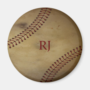 Vintage Looking Baseball with Custom Monogram Magnet