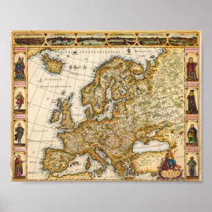 Vintage looking map of Europe Poster