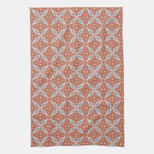 Vintage looking tile, terra cotta charcoal diamond tea towel