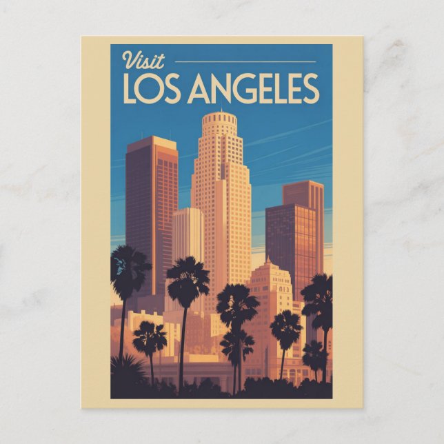 Vintage Los Angeles California City Skyline Postcard (Front)
