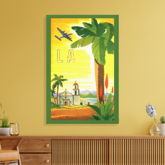 Vintage Los Angeles, California Mission with Palm Canvas Print