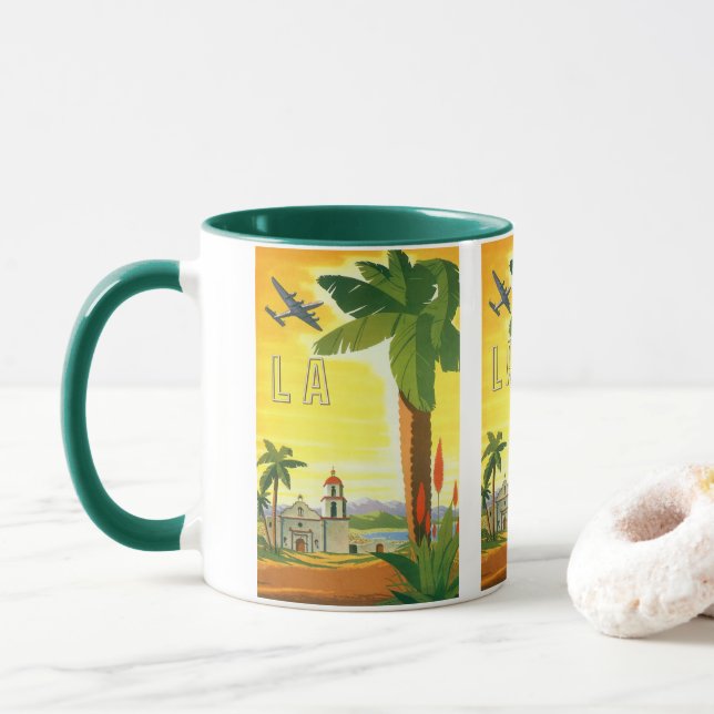 Vintage Los Angeles, California Mission with Palm Mug (With Donut)