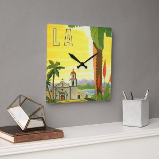 Vintage Los Angeles, California Mission with Palm Square Wall Clock