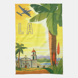 Vintage Los Angeles, California Mission with Palm Tea Towel