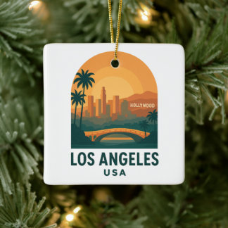Vintage Los Angeles California Retro Hollywood  Ceramic Ornament