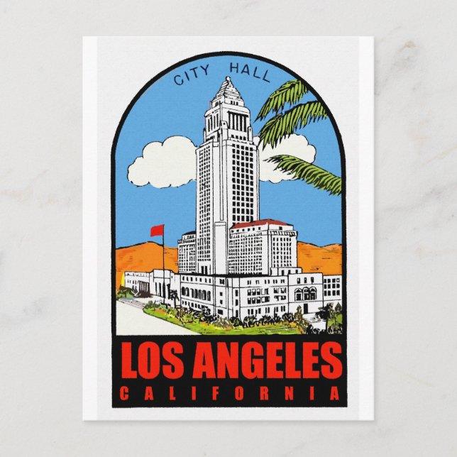 Vintage Los Angeles City Hall travel ad Postcard (Front)