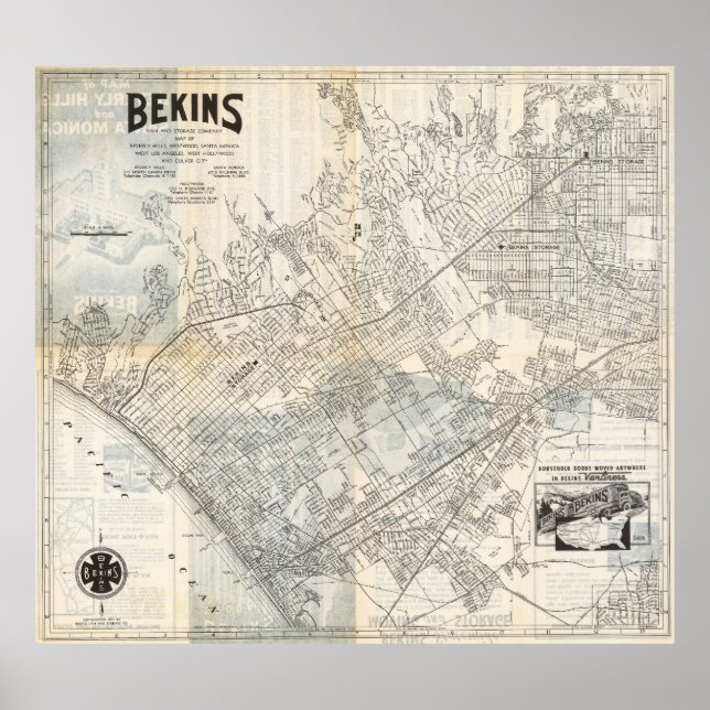 Vintage Los Angeles Map Poster 1940 (Front)