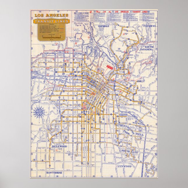 Vintage Los Angeles Map Poster 1946 (Front)