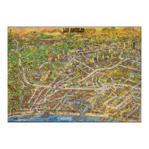 Vintage Los Angeles Pictorial Map Poster 1974