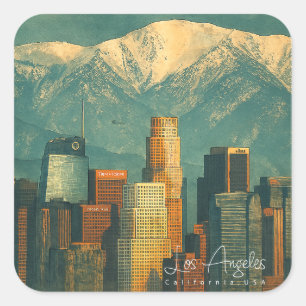  Vintage Los Angeles Watercolor   Retro California Square Sticker