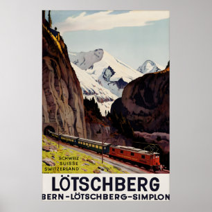 Vintage Lotschberg Switzerland Railway Poster Bern
