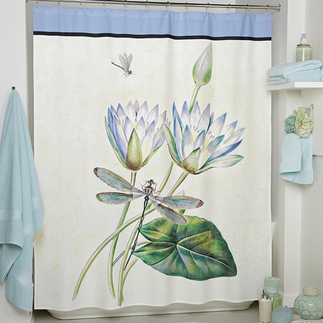 Vintage Lotus and dragonfly  Shower Curtain (Creator Uploaded)