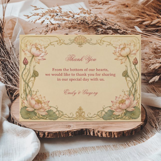 Vintage Lotus Botanical Thank You Card (Creator Uploaded)