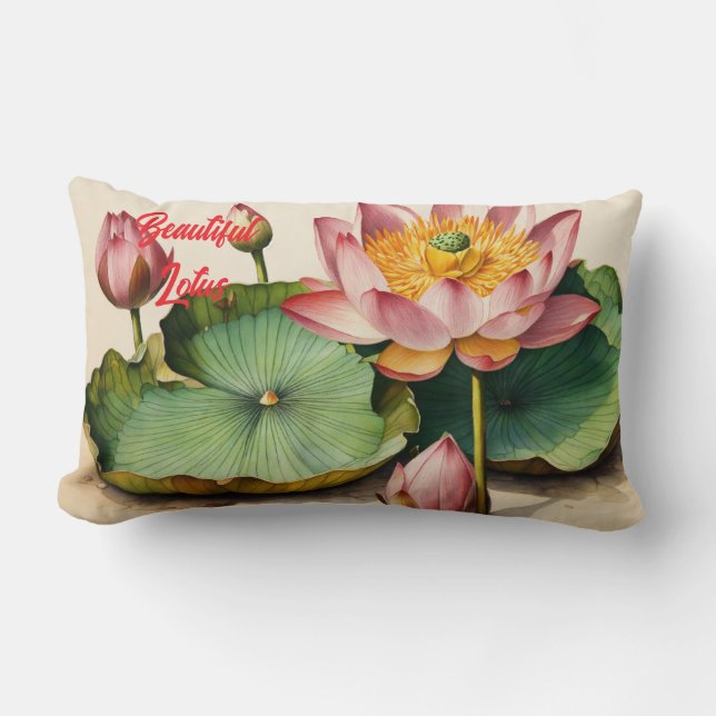 Vintage Lotus Elegance Design  Lumbar Cushion (Front)