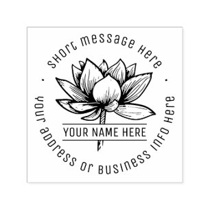 Vintage Lotus Flower Business Name Return Address Self-inking Stamp