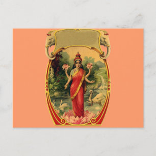 vintage Lotus Flower Hindu Goddess Lakshmi Postcard